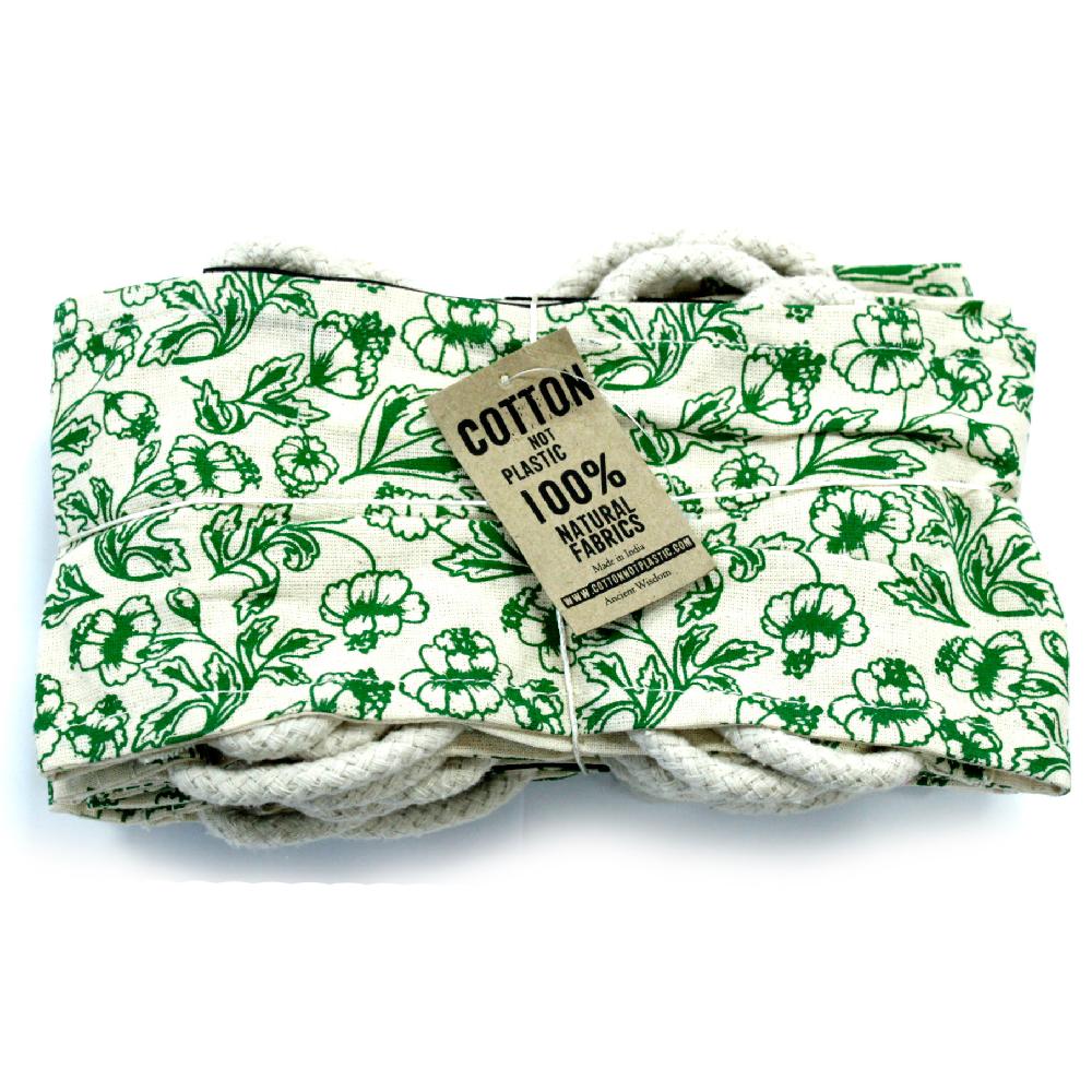 10x Empty Cotton Wheat Bags With Rope Handles - Floral Patterns