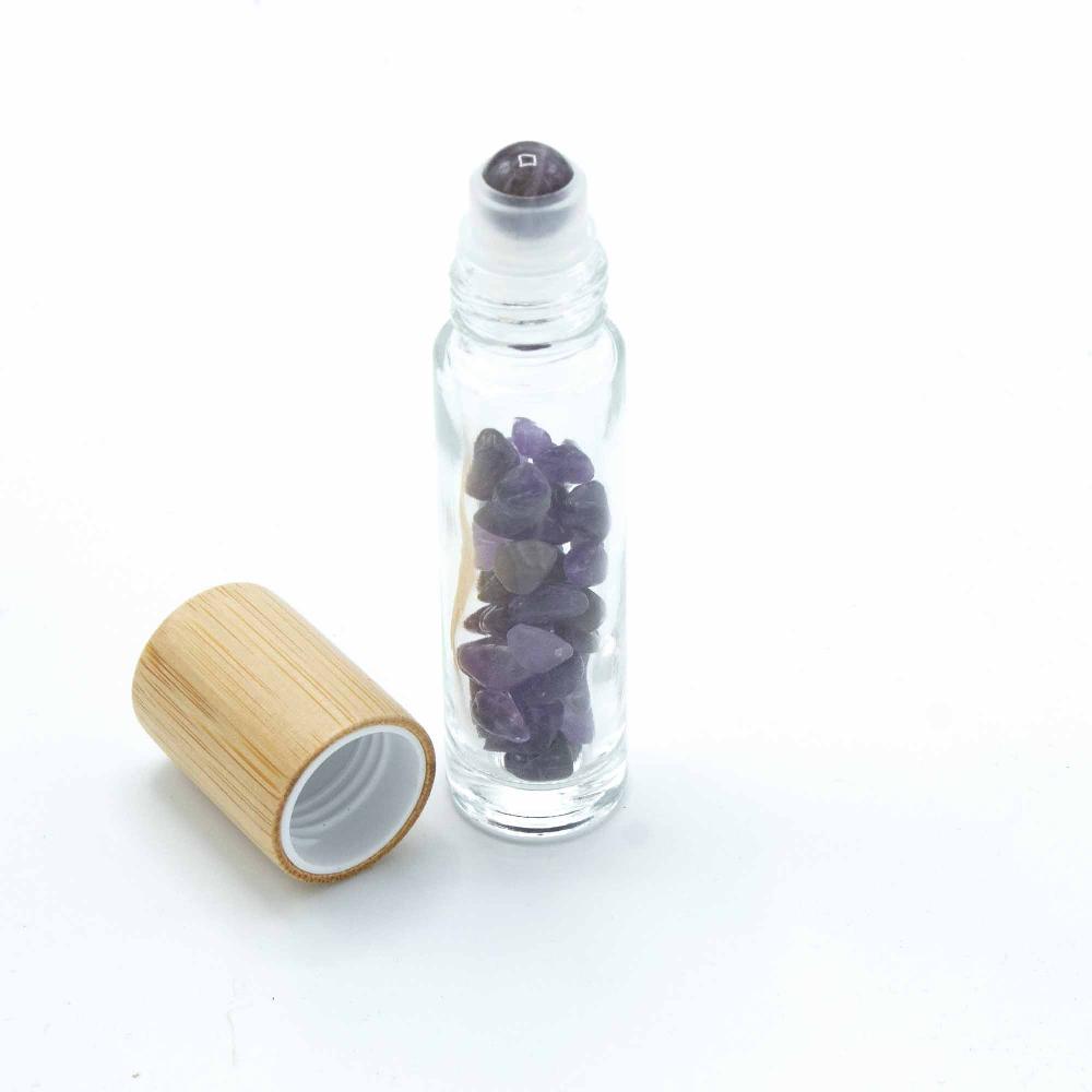 10x Gemstone Essential Oil Roller Bottle - Amethyst - Wooden Cap