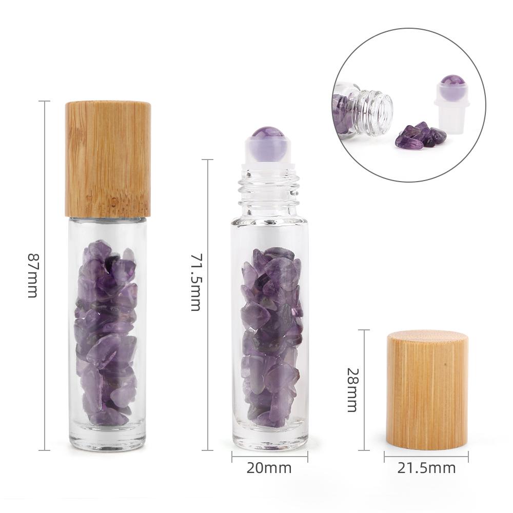 10x Gemstone Essential Oil Roller Bottle - Amethyst - Wooden Cap