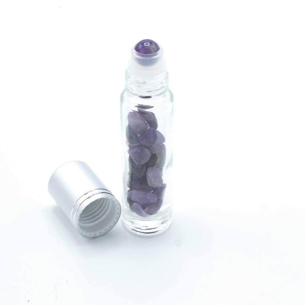 10x Gemstone Essential Oil Roller Bottle - Amethyst - Silver Cap
