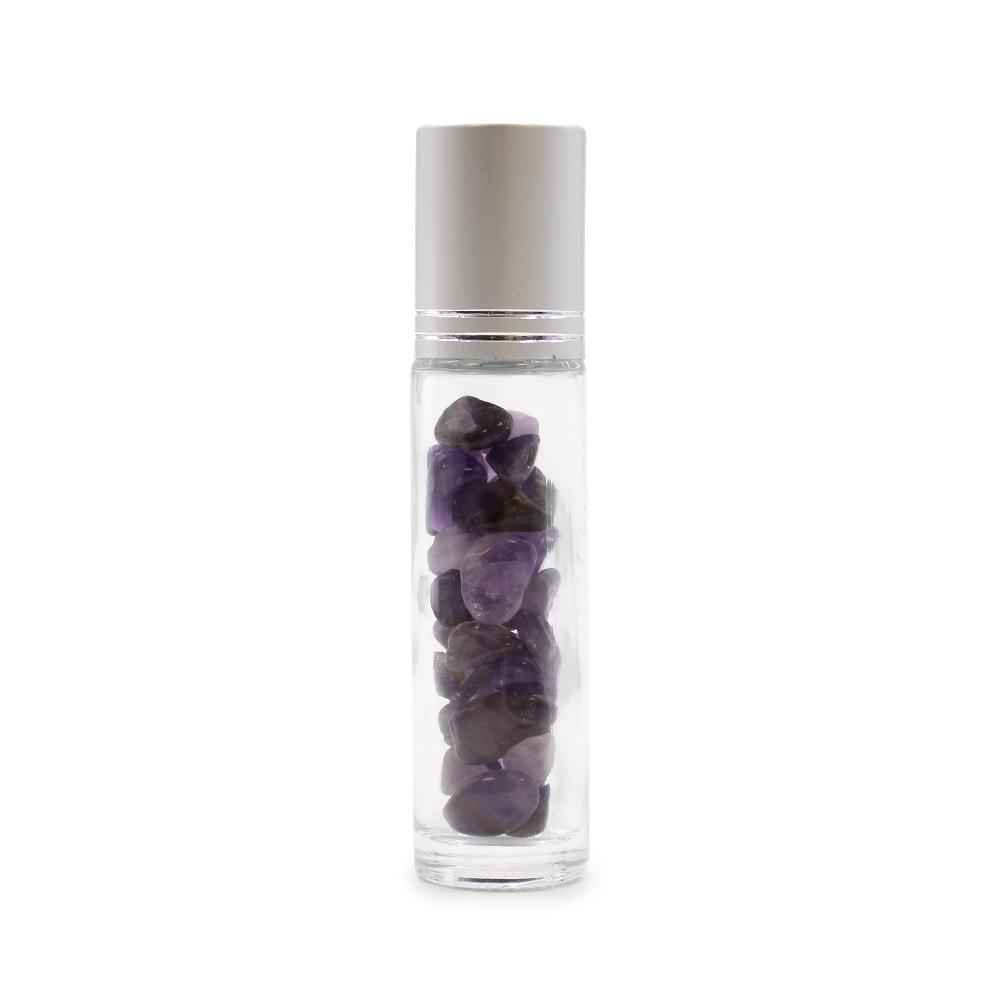 10x Gemstone Essential Oil Roller Bottle - Amethyst - Silver Cap