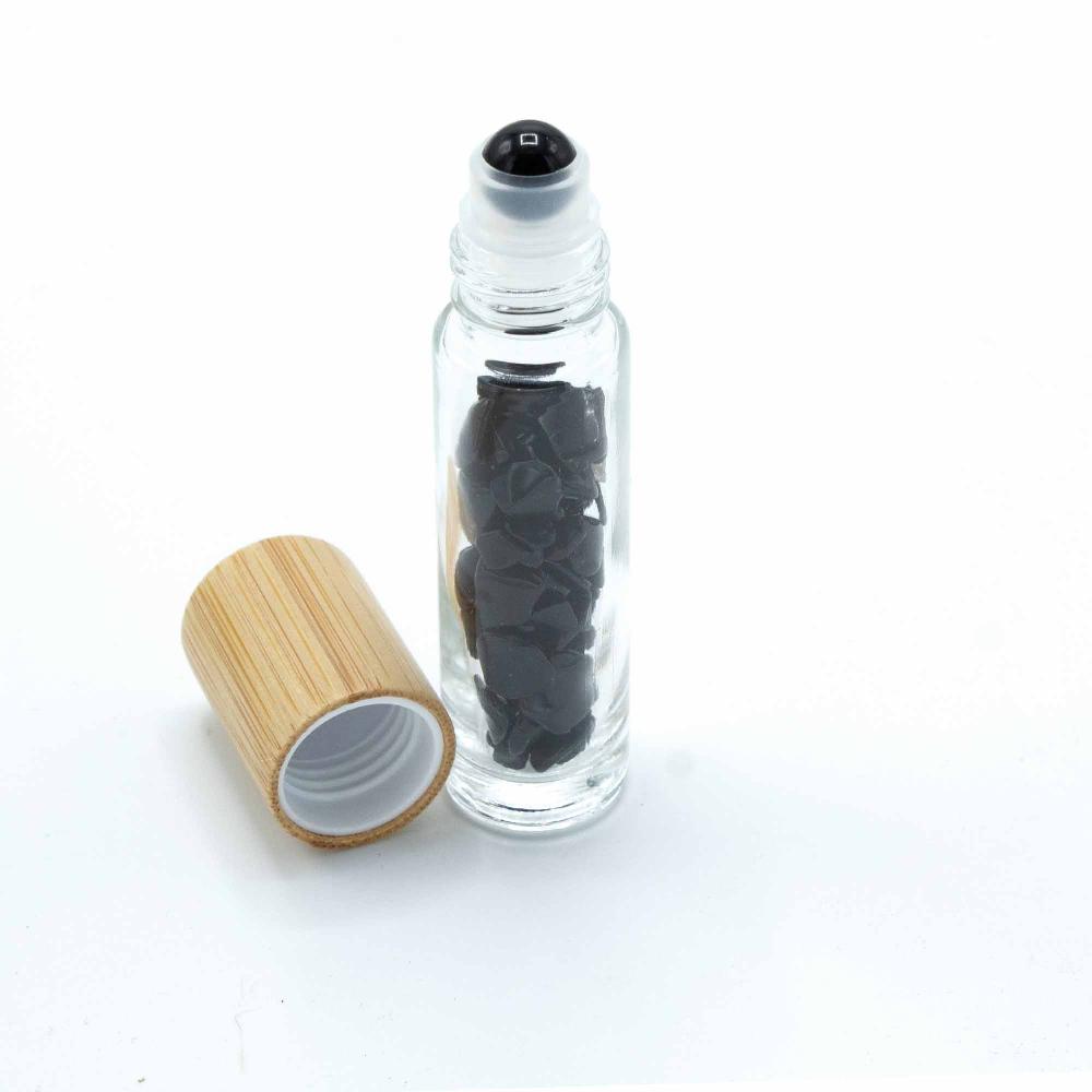 10x Gemstone Essential Oil Roller Bottle - Black Tourmaline - Wooden Cap