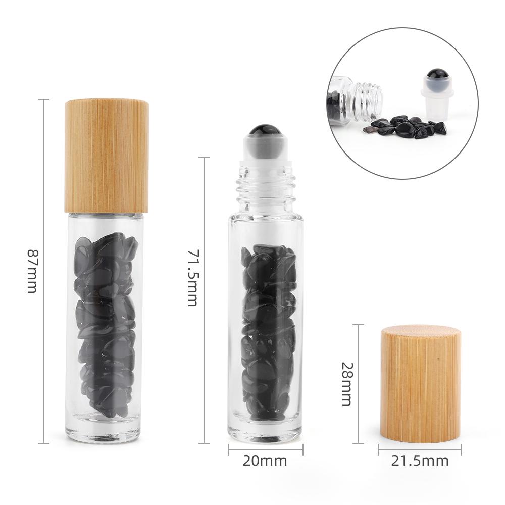 10x Gemstone Essential Oil Roller Bottle - Black Tourmaline - Wooden Cap