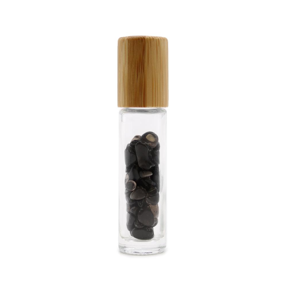 10x Gemstone Essential Oil Roller Bottle - Black Tourmaline - Wooden Cap