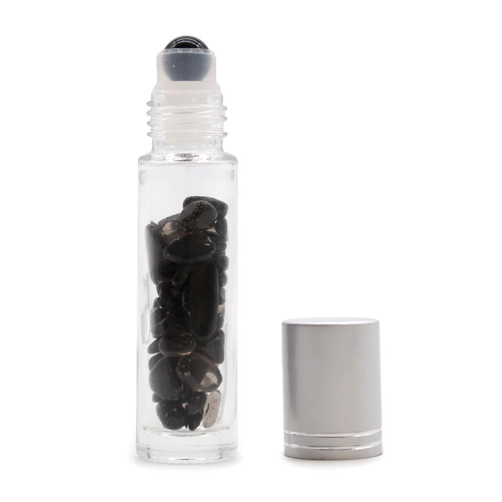 10x Gemstone Essential Oil Roller Bottle - Black Tourmaline - Silver Cap