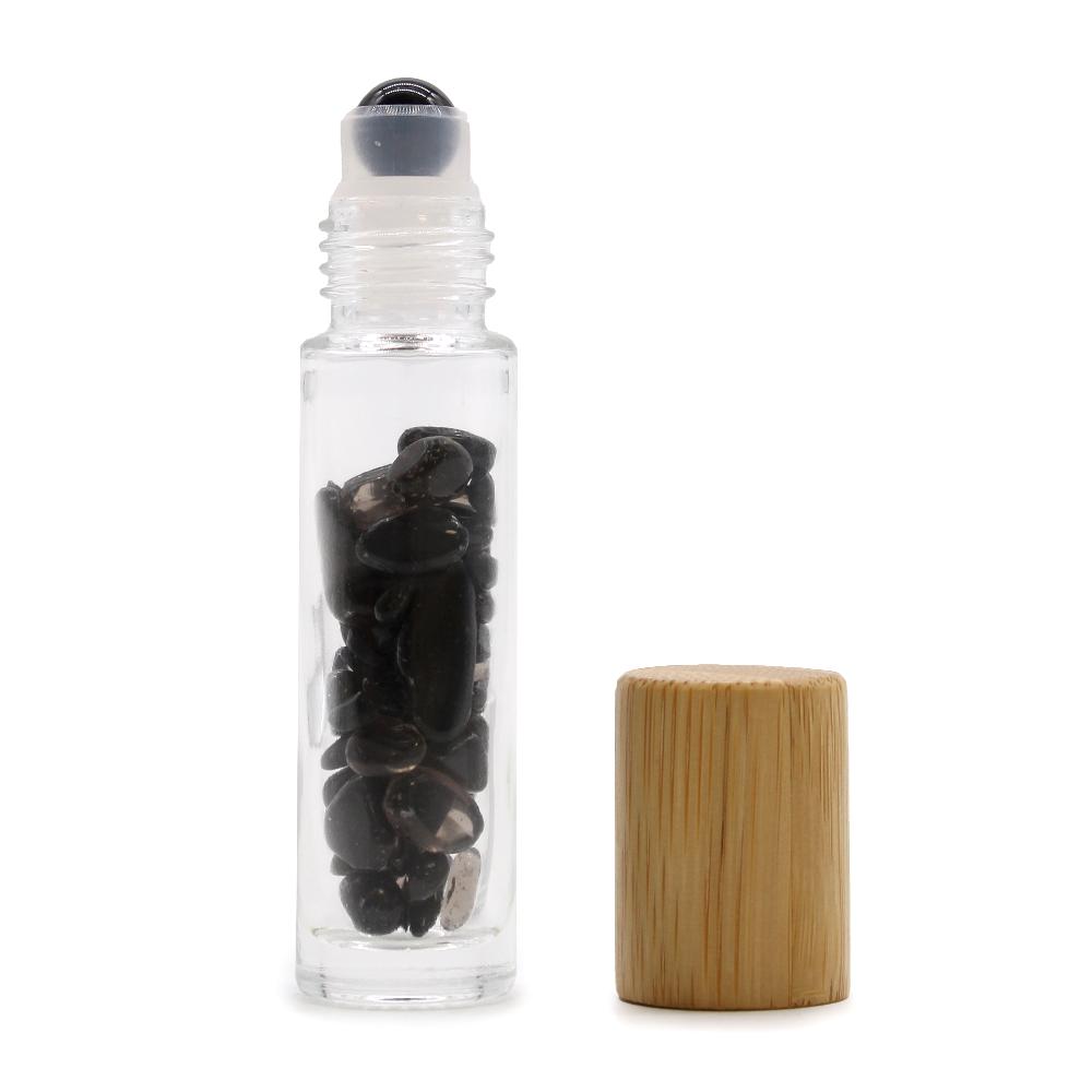 10x Gemstone Essential Oil Roller Bottle - Black Tourmaline - Wooden Cap