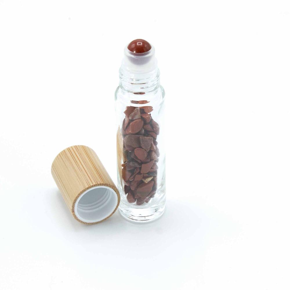 10x Gemstone Essential Oil Roller Bottle - Red Jasper - Wooden Cap