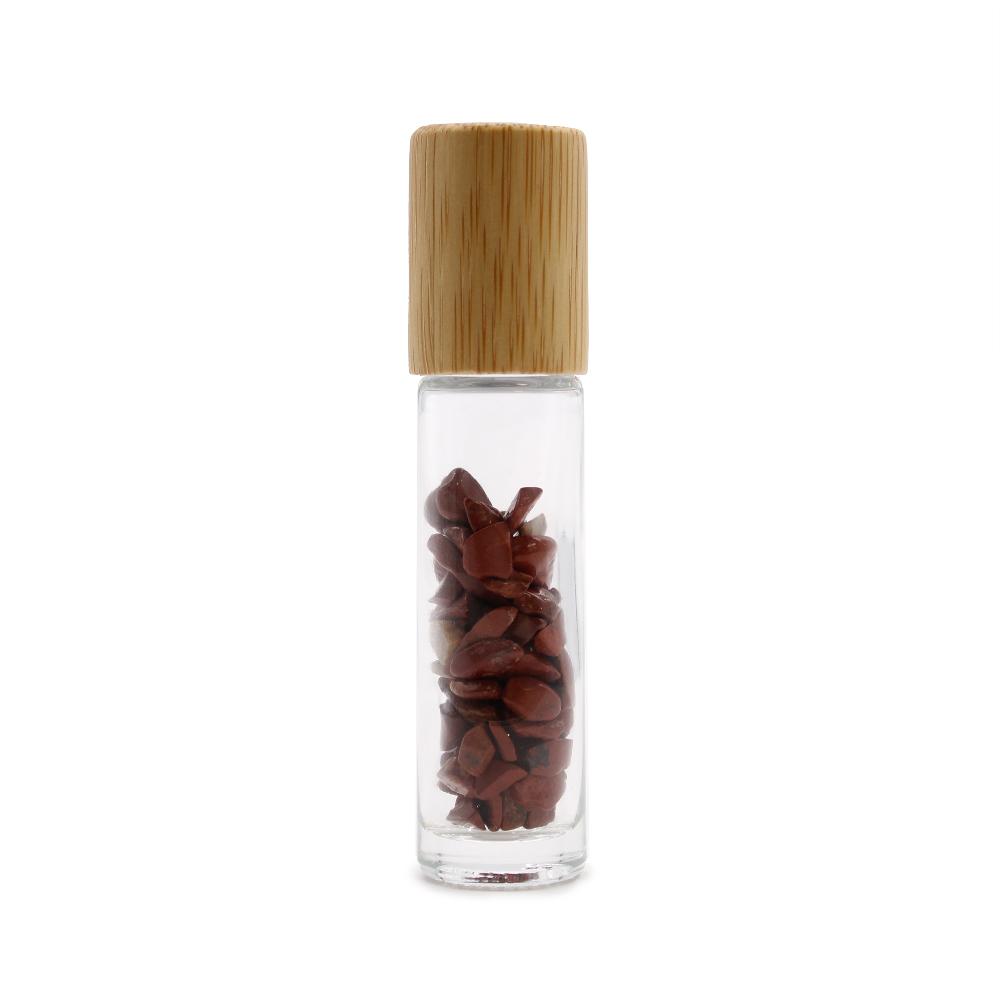 10x Gemstone Essential Oil Roller Bottle - Red Jasper - Wooden Cap