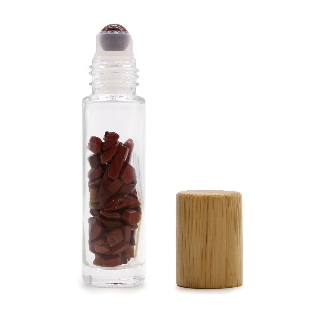 10x Gemstone Essential Oil Roller Bottle - Red Jasper - Wooden Cap