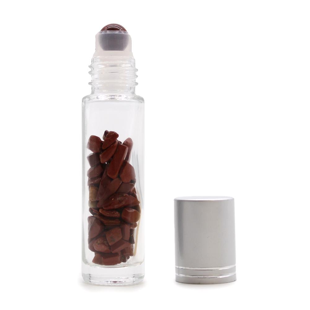 10x Gemstone Essential Oil Roller Bottle - Red Jasper - Silver Cap