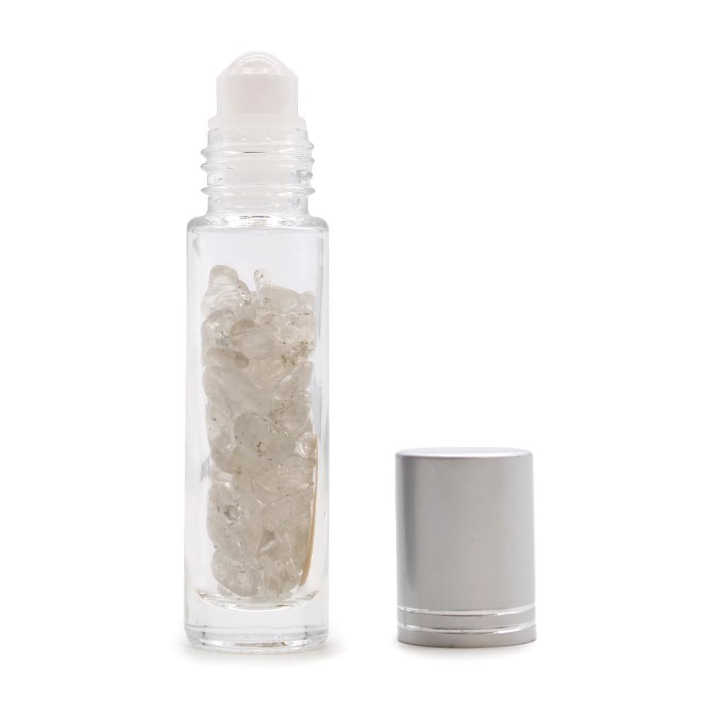 10x Gemstone Essential Oil Roller Bottle - Rock Quartz - Silver Cap