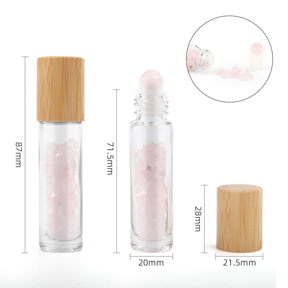 10x Gemstone Essential Oil Roller Bottle - Rose Quartz - Wooden Cap