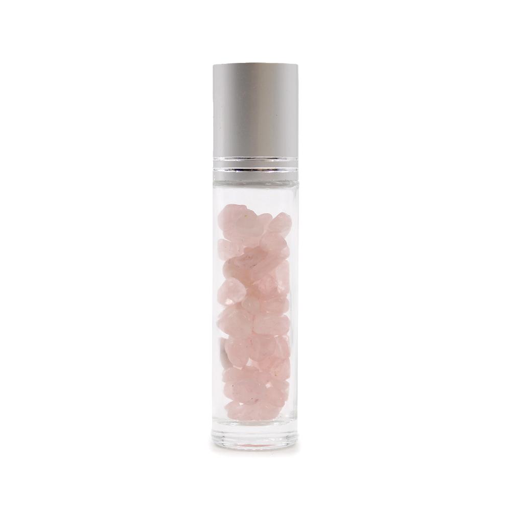 10x Gemstone Essential Oil Roller Bottle - Rose Quartz - Silver Cap