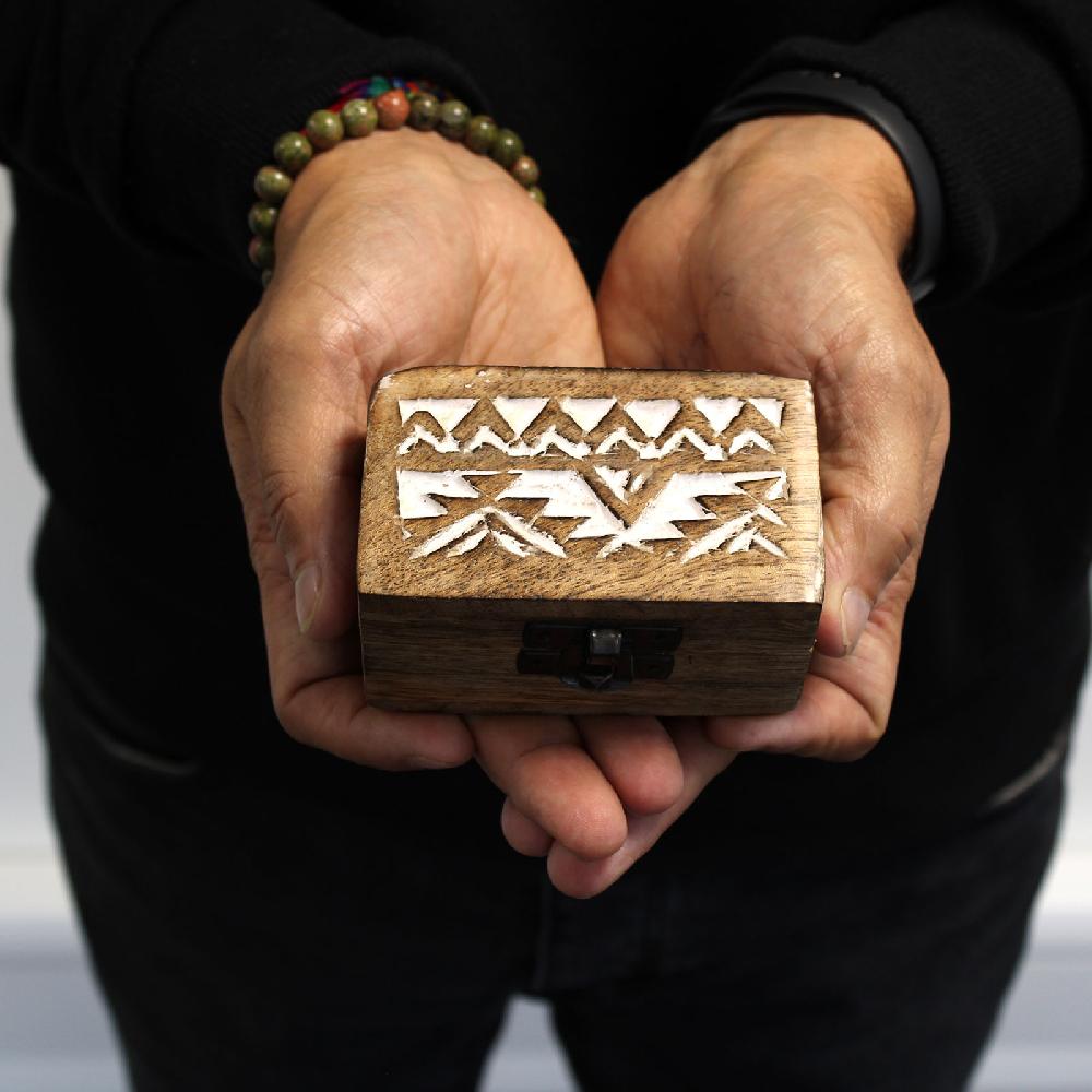 10x White Washed Wooden Box - 3x1.5 Pill Box Slavic Design