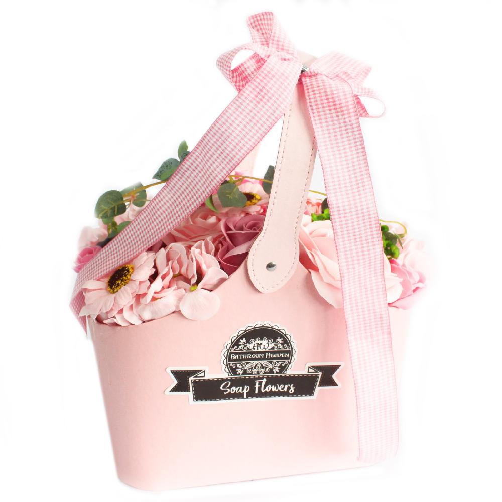 12x Basket Soap Flower Bouquet - Pink (Full Carton)