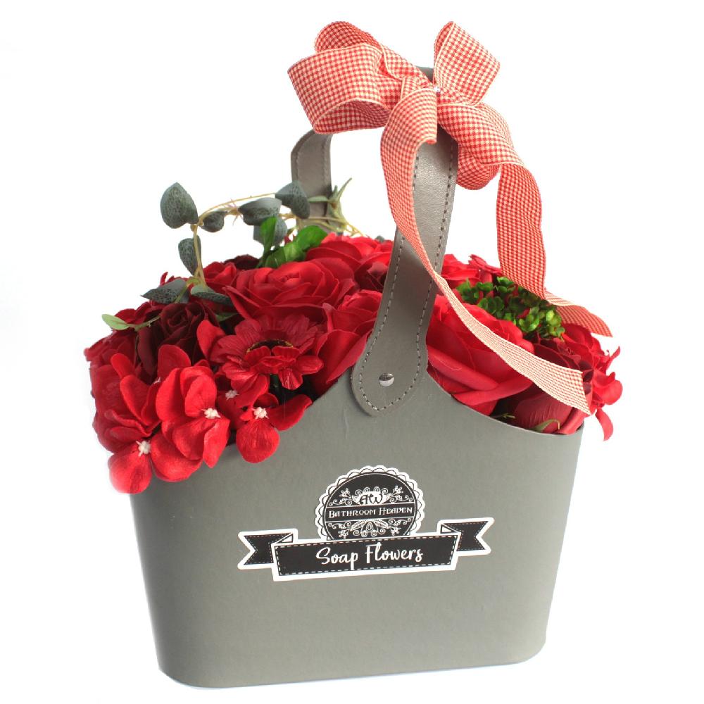 12x Basket Soap Flower Bouquet - Red (Full Carton)