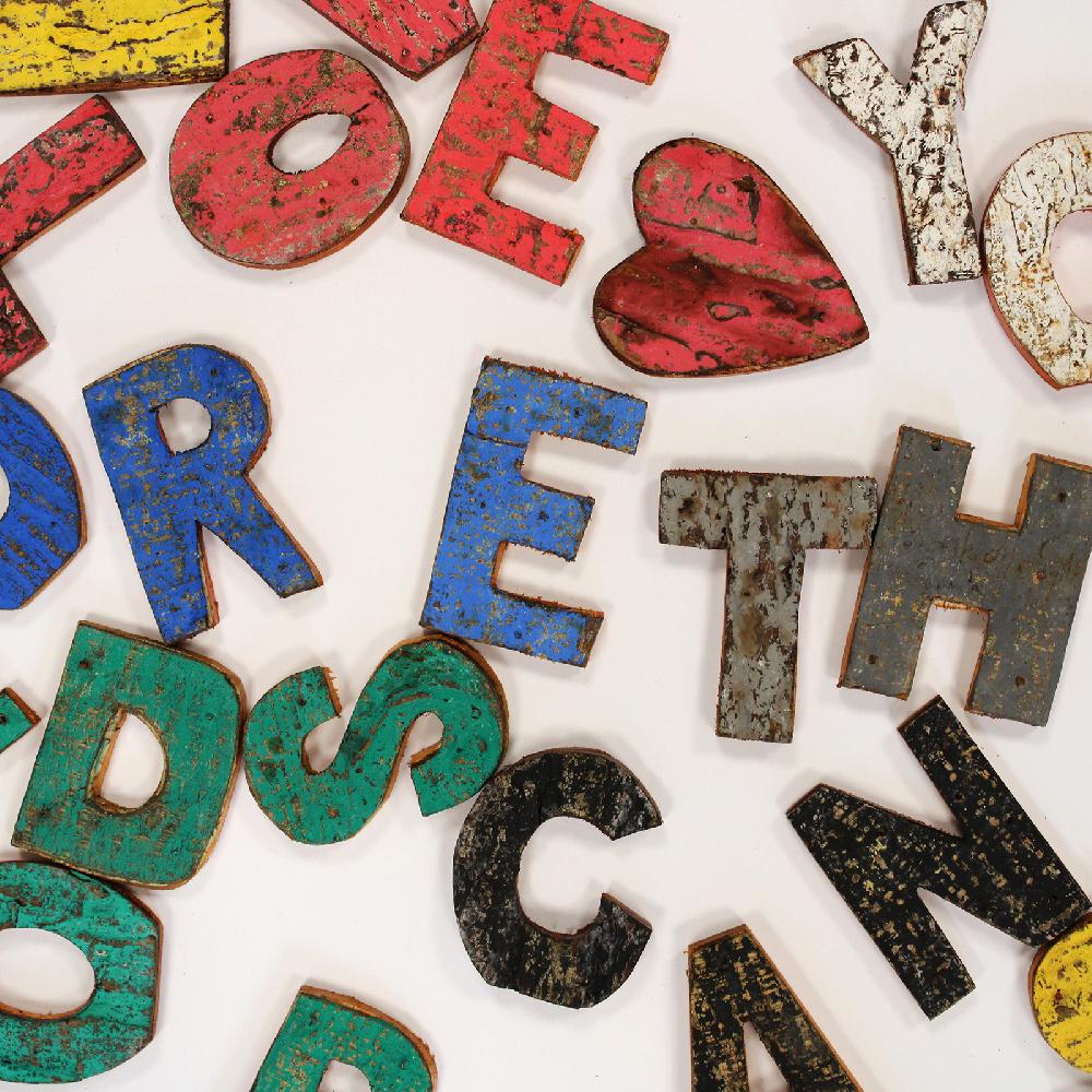 12x Colour Rustic Bark Letter Set - HOME