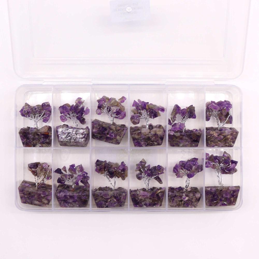 12x Mini Gemstone Trees On Orgonite Base - Amethyst (15 Stones)