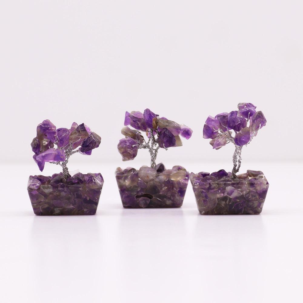 12x Mini Gemstone Trees On Orgonite Base - Amethyst (15 Stones)