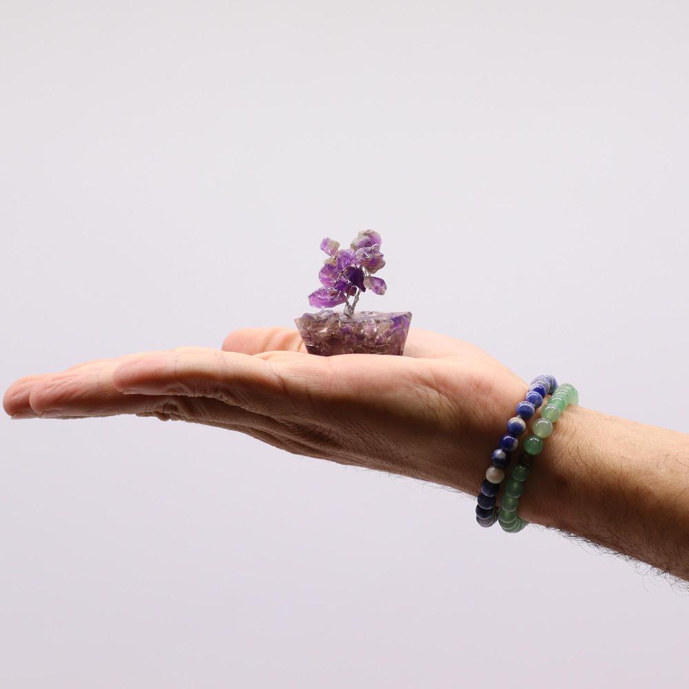 12x Mini Gemstone Trees On Orgonite Base - Amethyst (15 Stones)