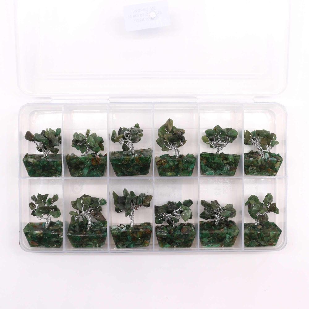 12x Mini Gemstone Trees On Orgonite Base - Green Aventurine (15 Stones)