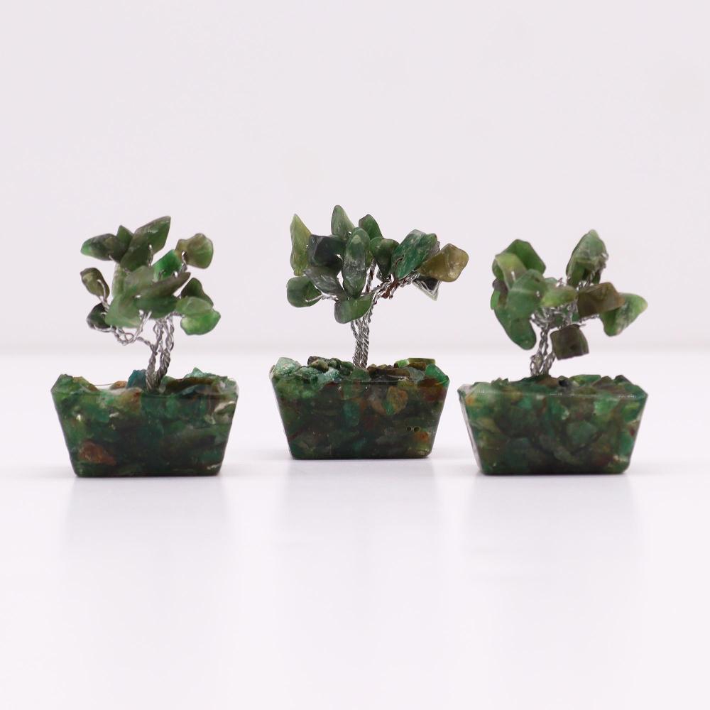 12x Mini Gemstone Trees On Orgonite Base - Green Aventurine (15 Stones)