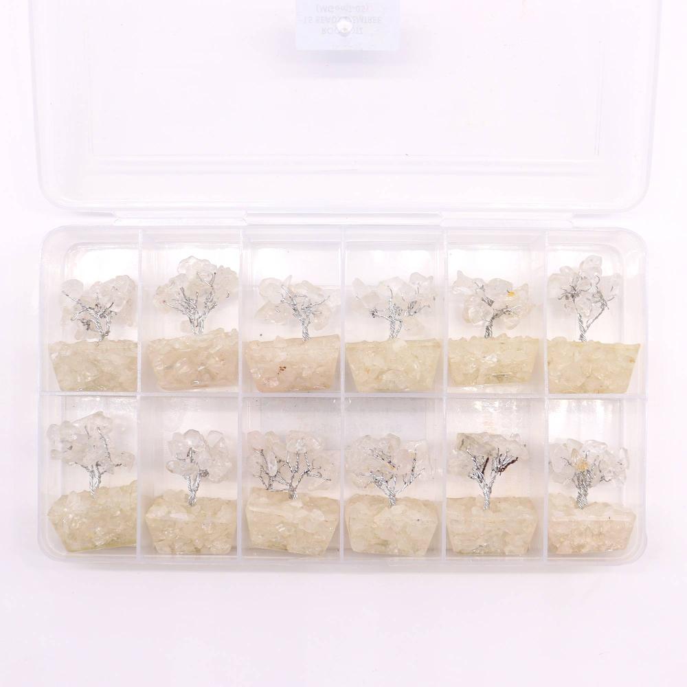 12x Mini Gemstone Trees On Orgonite Base - Rock Quartz (15 Stones)