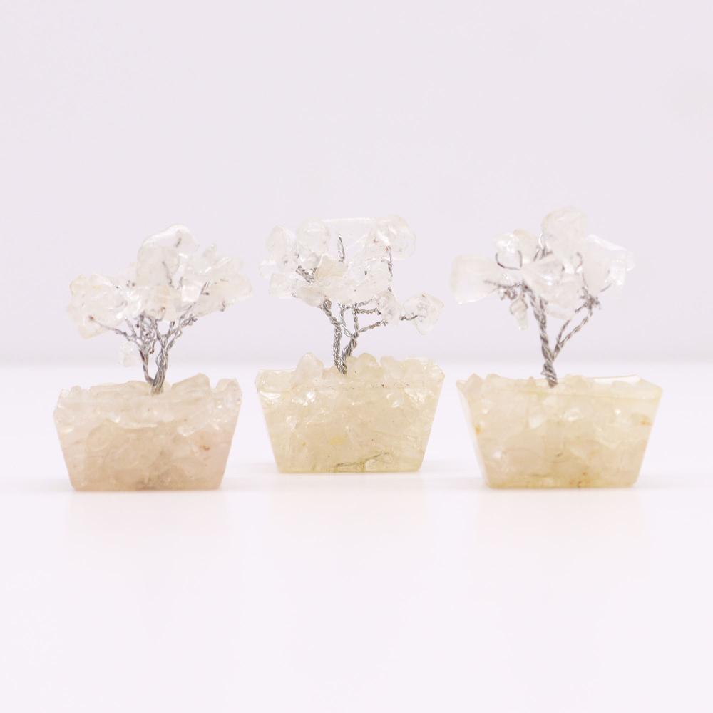 12x Mini Gemstone Trees On Orgonite Base - Rock Quartz (15 Stones)