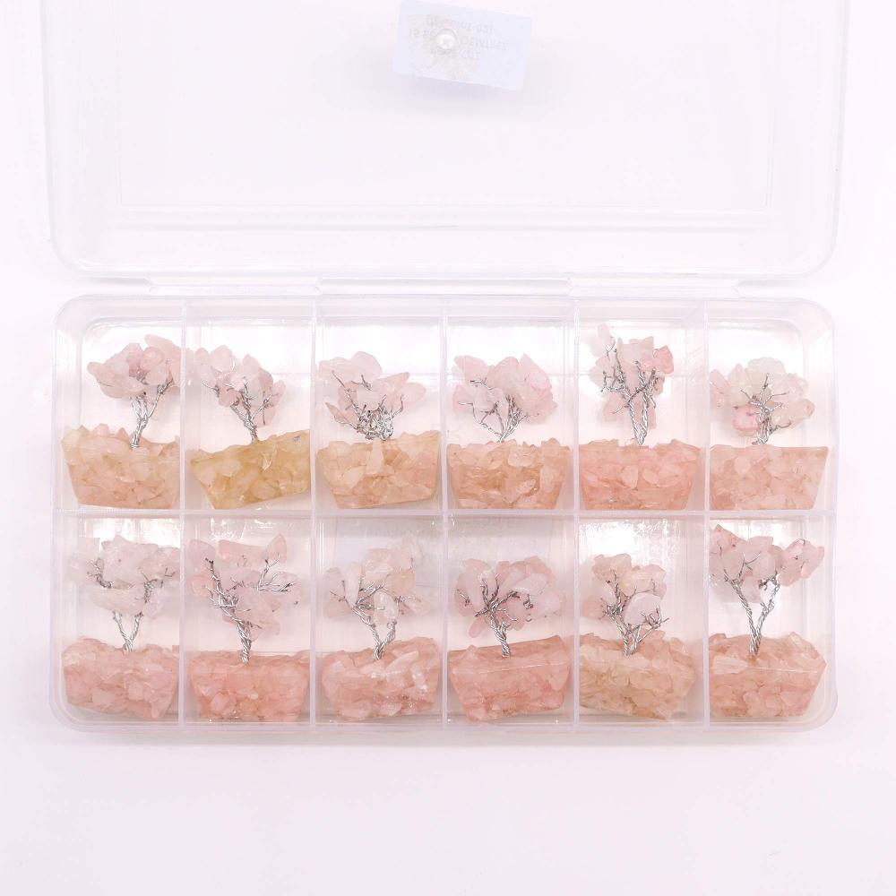 12x Mini Gemstone Trees On Orgonite Base - Rose Quartz (15 Stones)