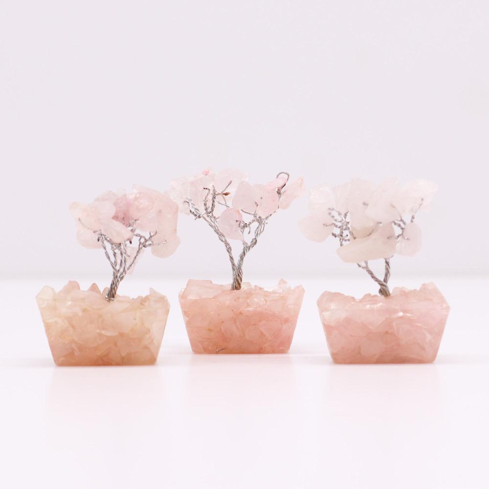 12x Mini Gemstone Trees On Orgonite Base - Rose Quartz (15 Stones)