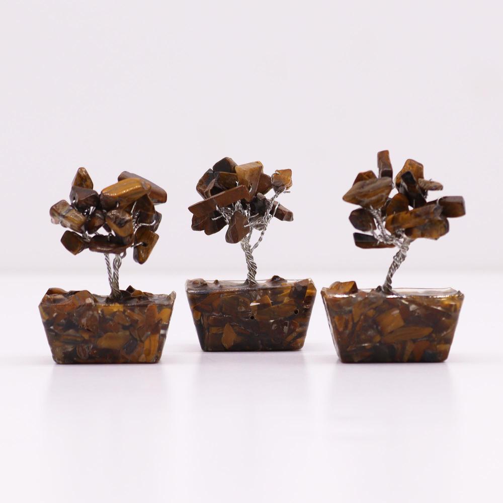 12x Mini Gemstone Trees On Orgonite Base - Tigereye (15 Stones)