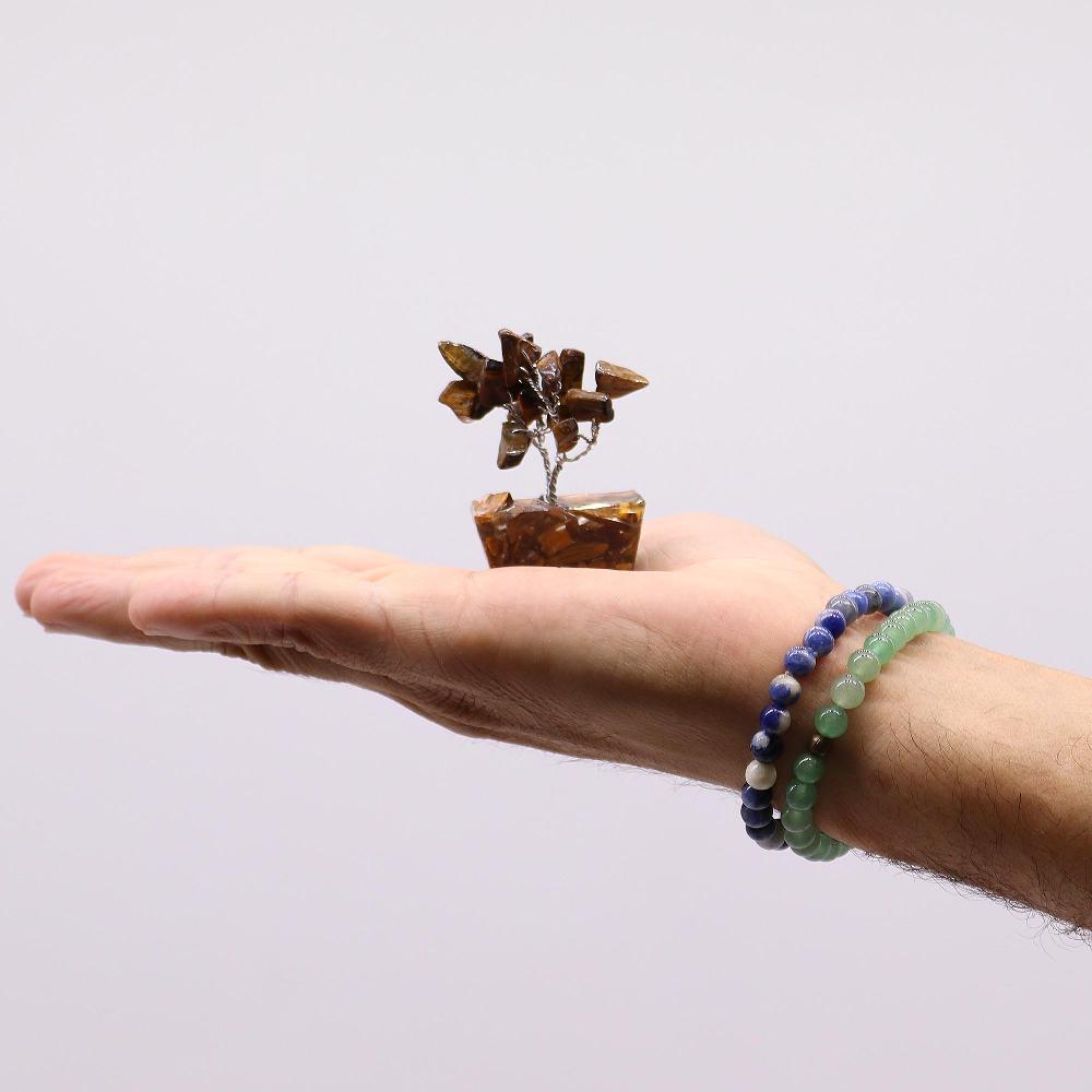 12x Mini Gemstone Trees On Orgonite Base - Tigereye (15 Stones)