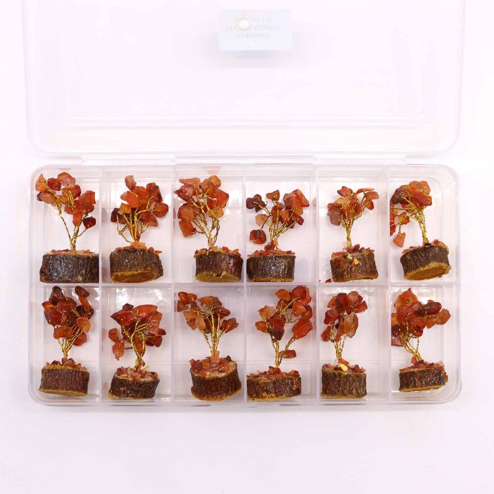 12x Mini Gemstone Trees On Wood Base - Carnelian (15 Stones)