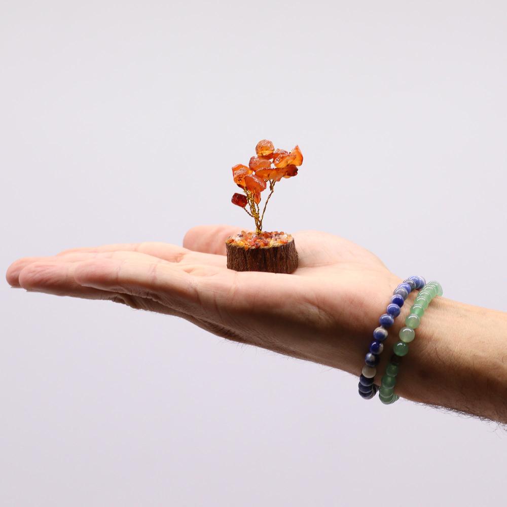 12x Mini Gemstone Trees On Wood Base - Carnelian (15 Stones)