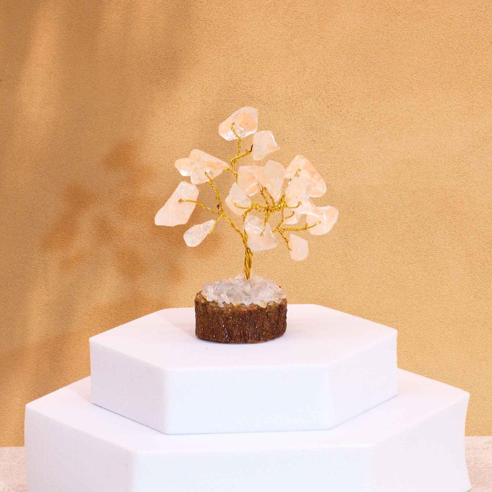 12x Mini Gemstone Trees On Wood Base - Rock Quartz (15 stones)