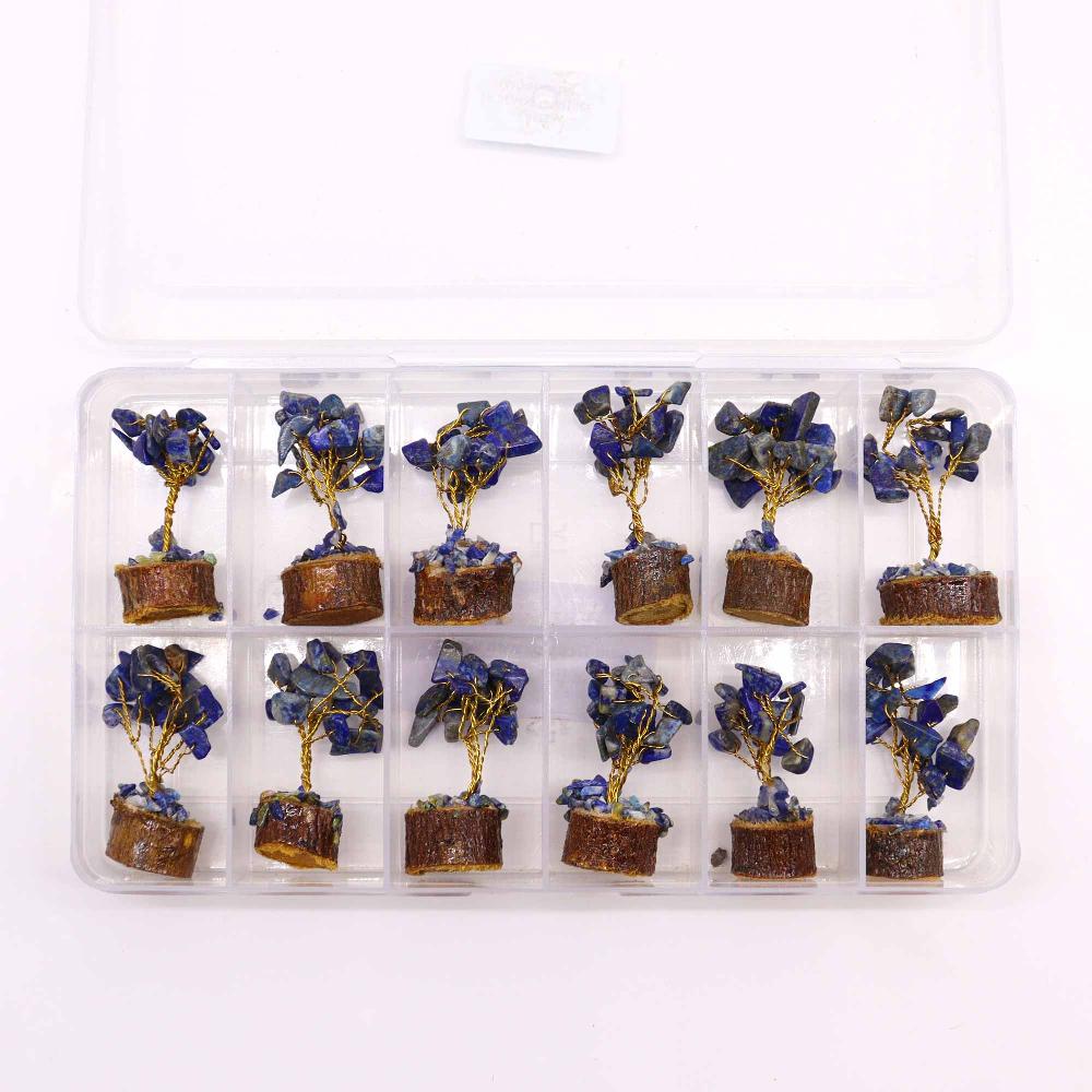 12x Mini Gemstone Trees On Wood Base - Sodalite (15 Stones)