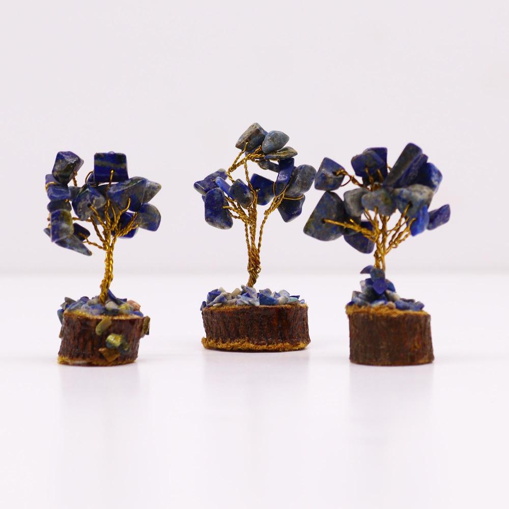 12x Mini Gemstone Trees On Wood Base - Sodalite (15 Stones)