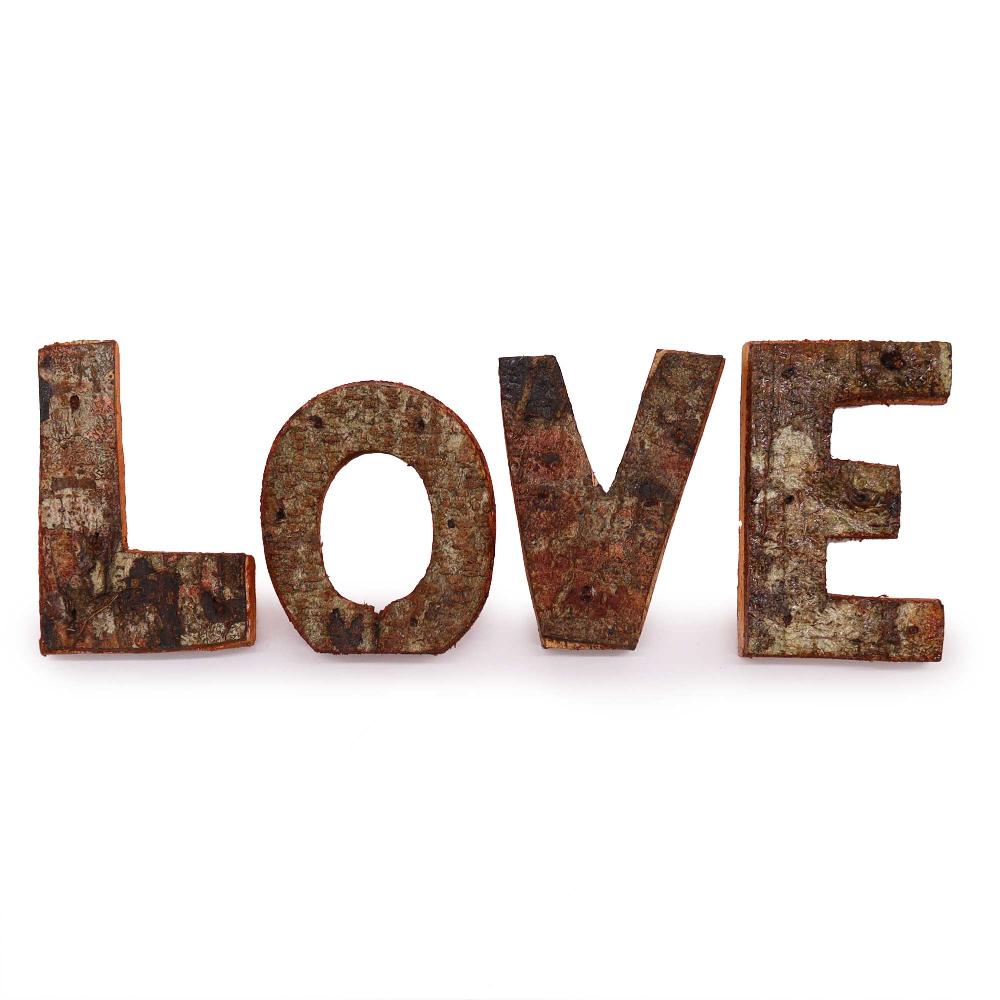 12x Rustic Bark Letter Set - LOVE (4x3) - 7cm