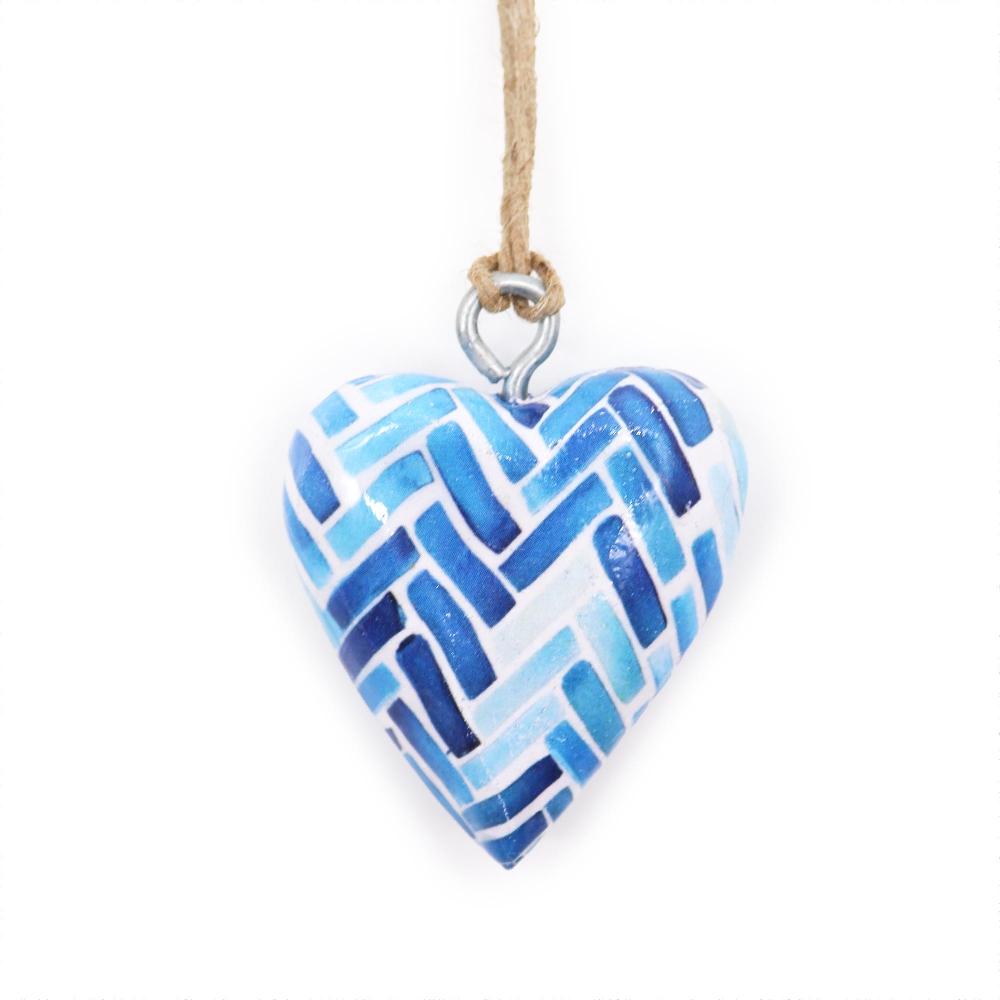 24x Small Decor Wood Hearts - Blue Stripes (24)