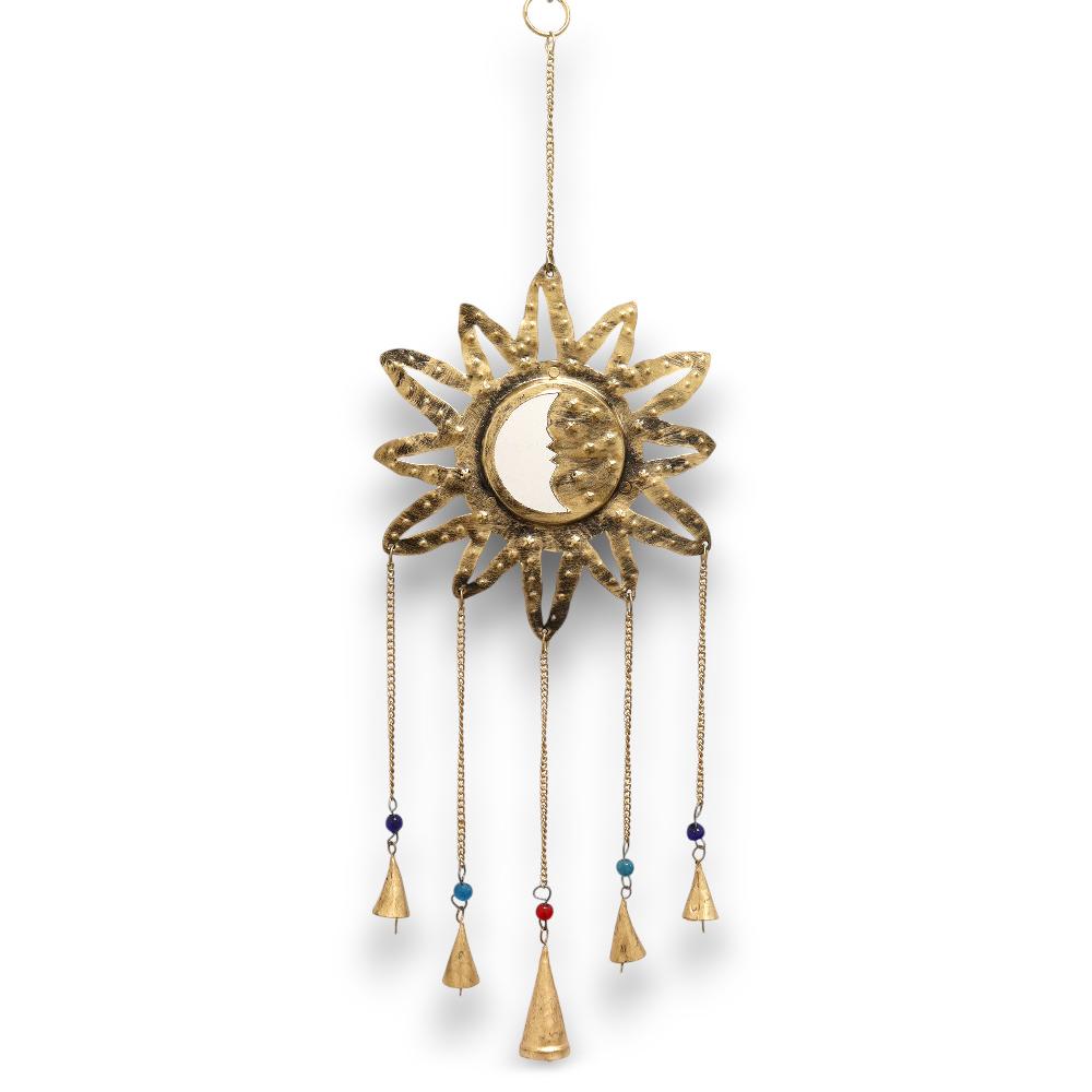 2x Indian Chimes - Sun Moon Sm Mirror 5 Bells - 12x65cm