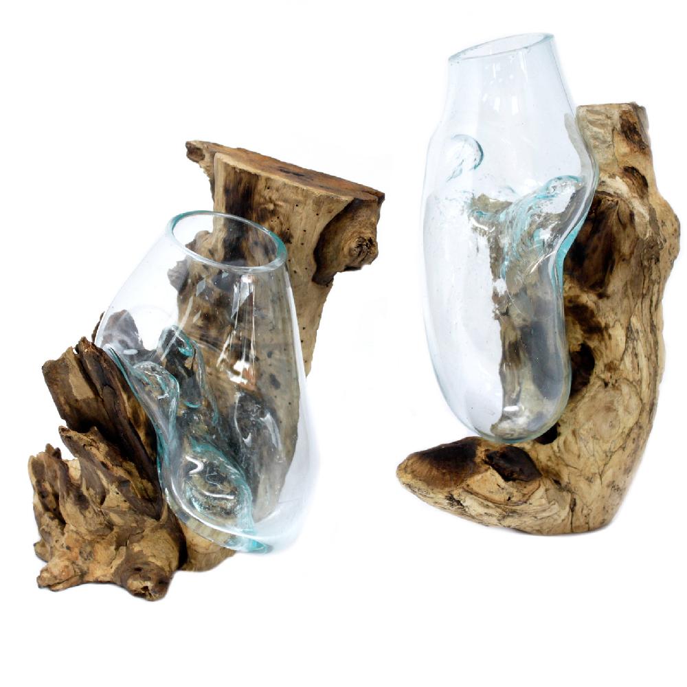 2x Molten Glass On Wood - Hanging Bowl