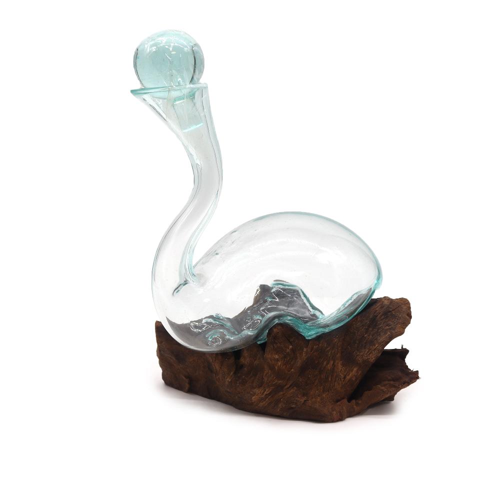 2x Molten Glass On Wood - Wine Decanter