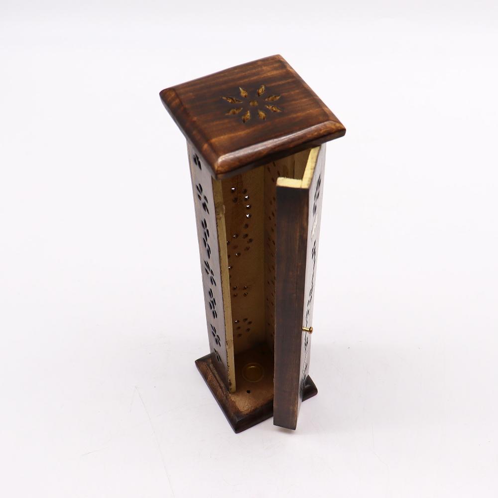 2x Square Incense Tower - Brass Inlay - Mango Wood