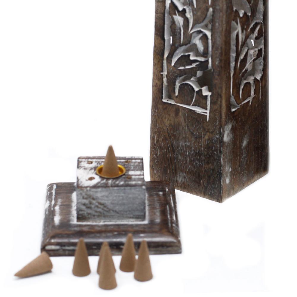 2x Tapered Incense Tower Washed Des2 - Mango Wood