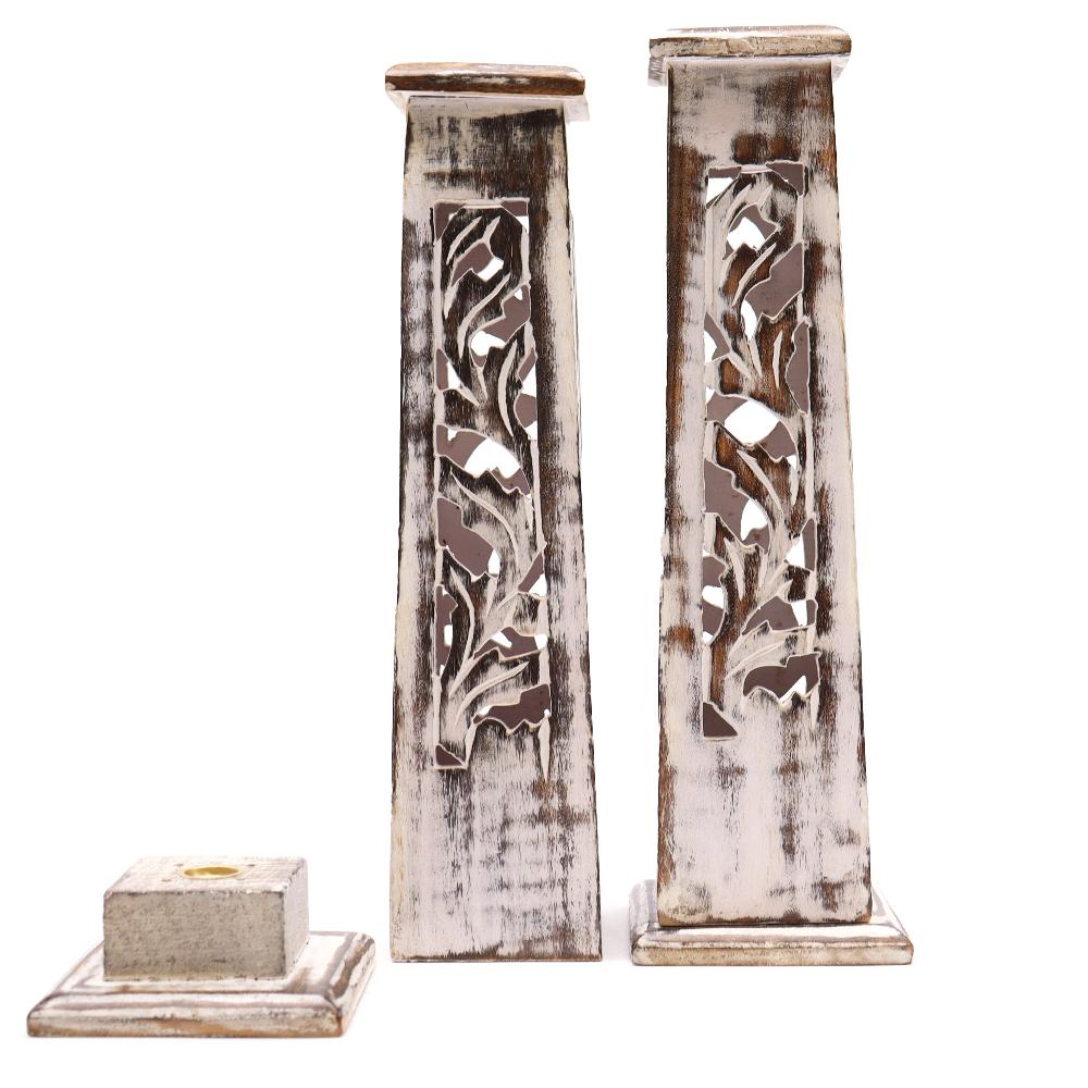 2x Tapered Incense Tower Washed Des2 - Mango Wood