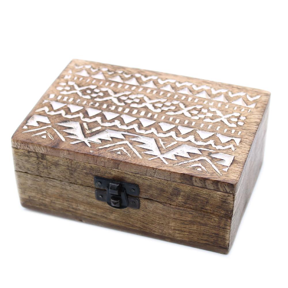 2x White Washed Wooden Box - 6x4 Slavic Design