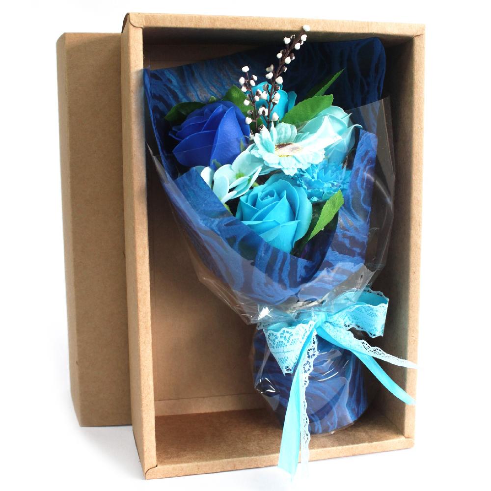 36x Boxed Hand Soap Flower Bouquet - Blue (Full Carton)