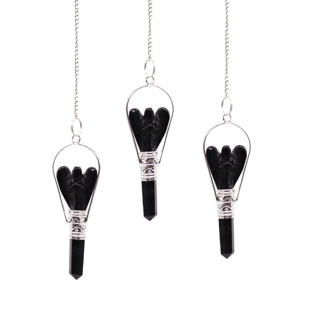 3x Angel Pendulum with Ring - Black Agate