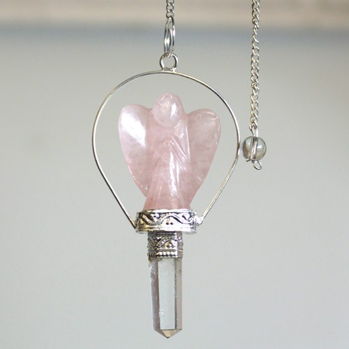 3x Angel Pendulum with Ring - Rose Quartz