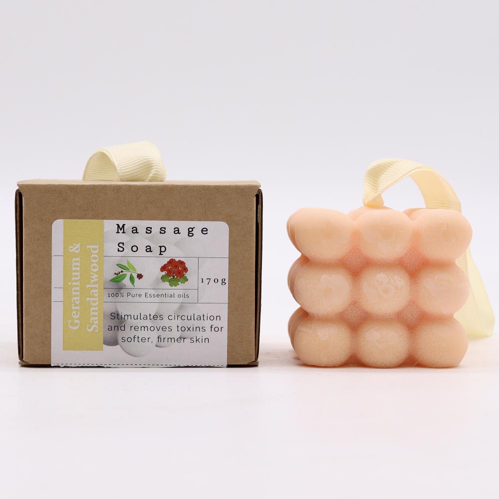 3x Boxed Single Massage Soaps - Geranium & Sandalwood